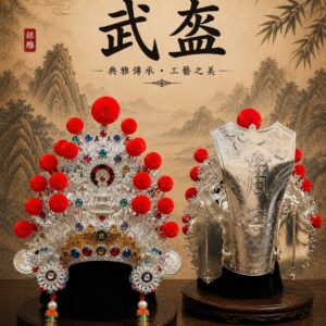 武盔-仿古銀帽 紅絨球彩鑽款