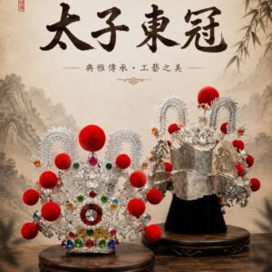 太子束冠-仿古銀帽 紅絨球彩鑽款