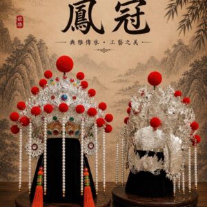 鳳冠-仿古銀帽 紅絨球彩鑽款