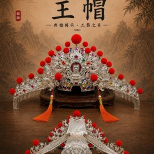 王帽-仿古銀帽 紅絨球彩鑽款